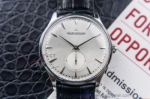 Perfect Replica Jaeger LeCoultre White Face Smooth Bezel Black Leather Strap 41mm Watch
